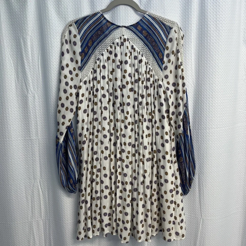 Free People Rain Or Shine‎ Lace Up Boho Babydoll Mini Dress Small  Tunic